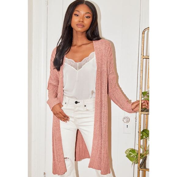Lulu’s Layer It On Blush Mauve Pink Duster Longline Cardigan Sweater M - Picture 10 of 10